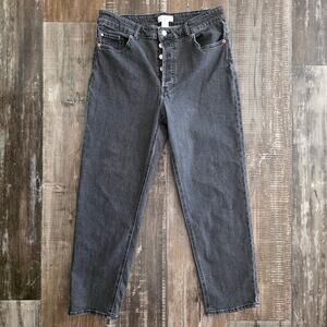 H&M Button Fly Denim Straight Leg Black Jeans Women's Size 10